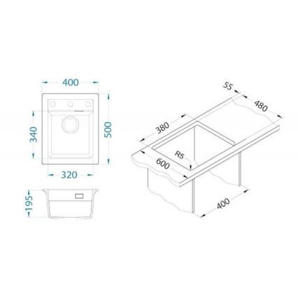 ALVEUS 1139079 - Virtuves izlietne ATROX 50x40 cm granīts/balta