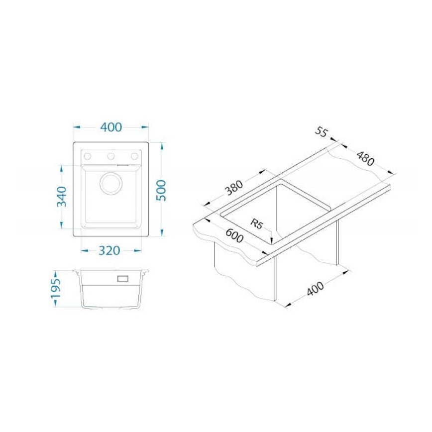 ALVEUS 1139079 - Virtuves izlietne ATROX 50x40 cm granīts/balta