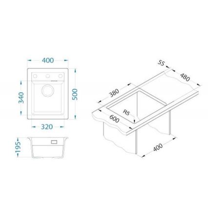 ALVEUS 1139771 - Virtuves izlietne ATROX 50x40 cm granīts/melna