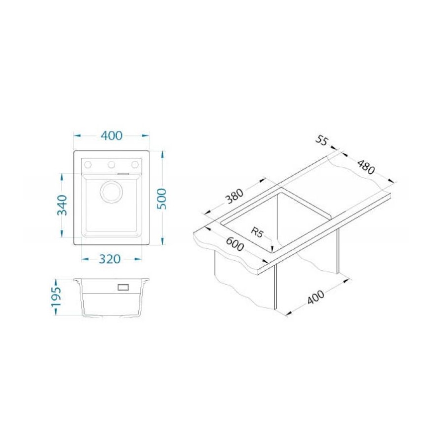 ALVEUS 1139771 - Virtuves izlietne ATROX 50x40 cm granīts/melna
