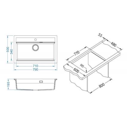 ALVEUS 1140445 - Virtuves izlietne ATROX 79x50 cm granīts/bēša