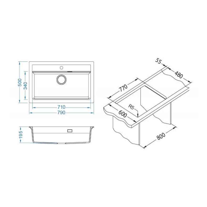 ALVEUS 1140445 - Virtuves izlietne ATROX 79x50 cm granīts/bēša