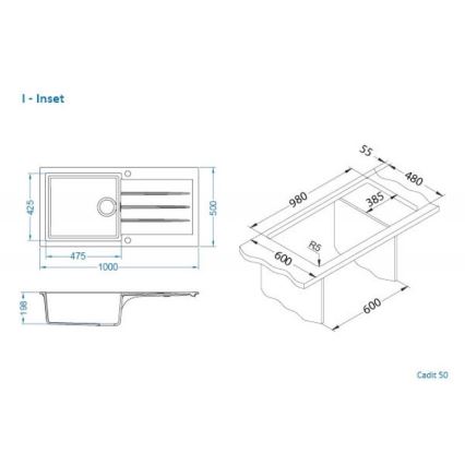 ALVEUS 1140594 - Virtuves izlietne CADIT 100x50 cm granīts/balta