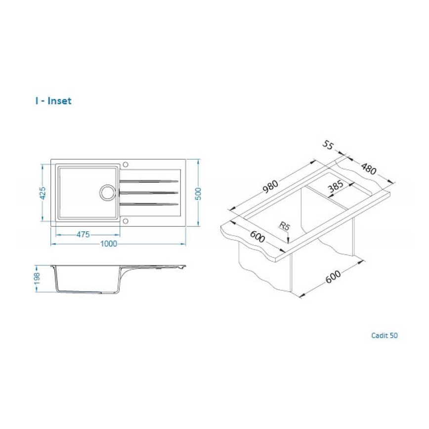ALVEUS 1140594 - Virtuves izlietne CADIT 100x50 cm granīts/balta