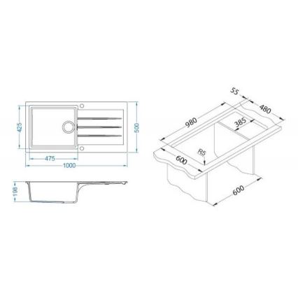 ALVEUS 1140598 - Virtuves izlietne CADIT 100x50 cm granīts/melna