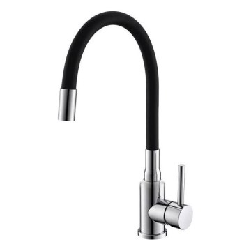 ALVEUS 1144427 - Izlietnes krāns ar lokanu statīvu MINTAS 34 cm misiņš/spīdīgi hromēts/melna