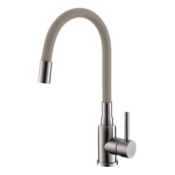 ALVEUS 1144429 - Izlietnes krāns ar lokanu statīvu MINTAS 34 cm misiņš/matēts tērauds/bēša