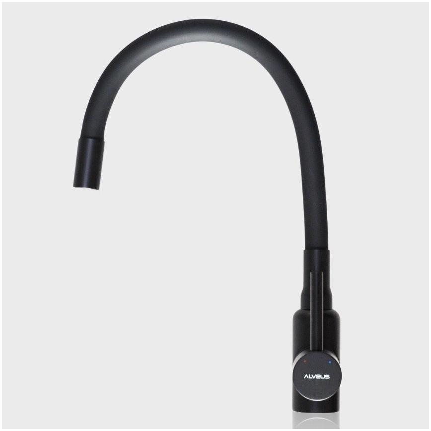ALVEUS 1144433 - Izlietnes krāns ar lokanu statīvu MINTAS 34 cm misiņš/matēts melna