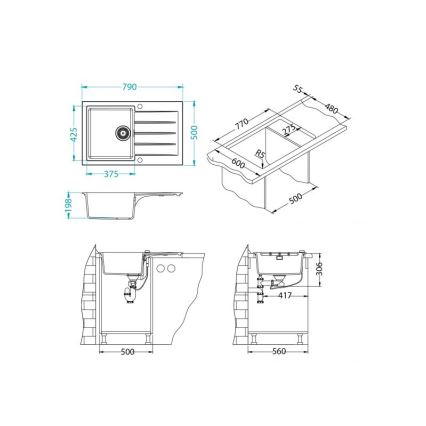 ALVEUS 1148159 - Virtuves izlietne CADIT 79x50 cm granīts/melna