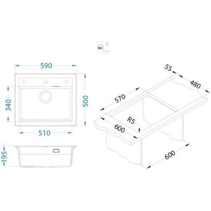 ALVEUS 1148162 - Virtuves izlietne ATROX 59x50 cm granīts/melna