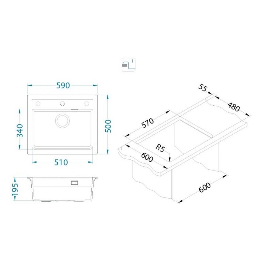 ALVEUS 1148162 - Virtuves izlietne ATROX 59x50 cm granīts/melna