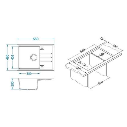 ALVEUS 1149126 - Virtuves izlietne INTERMEZZO 68x48 cm granīts/melna