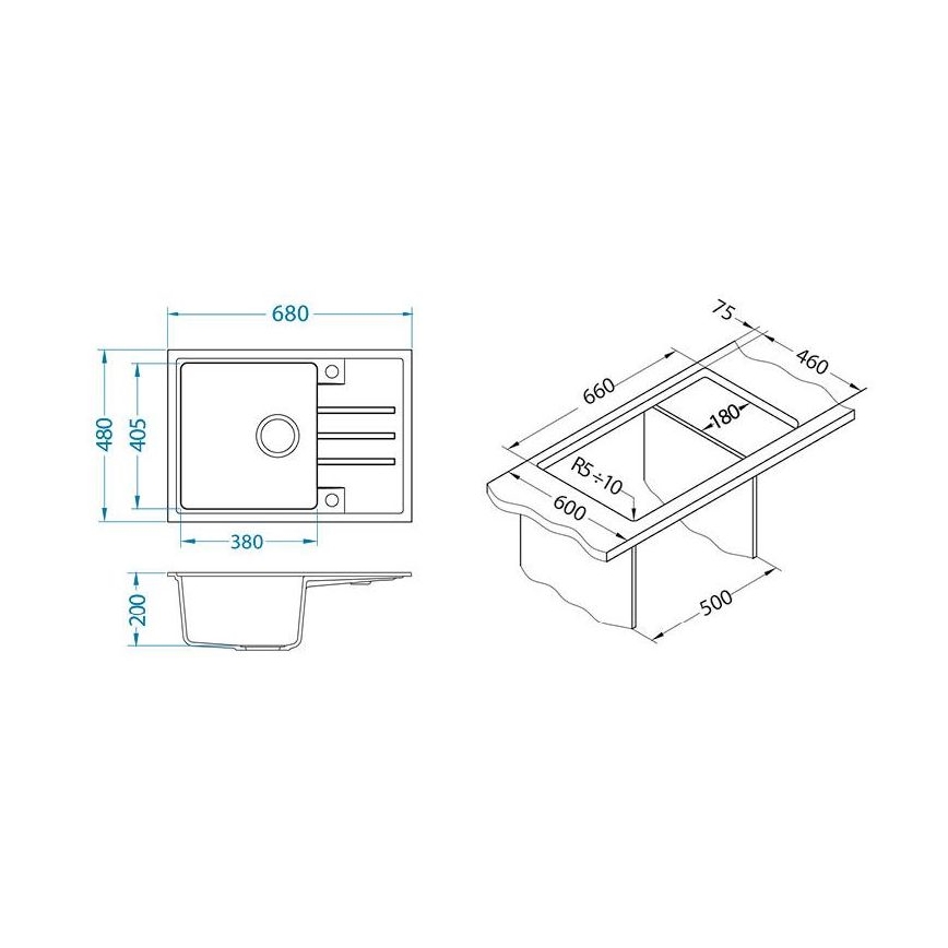 ALVEUS 1149126 - Virtuves izlietne INTERMEZZO 68x48 cm granīts/melna