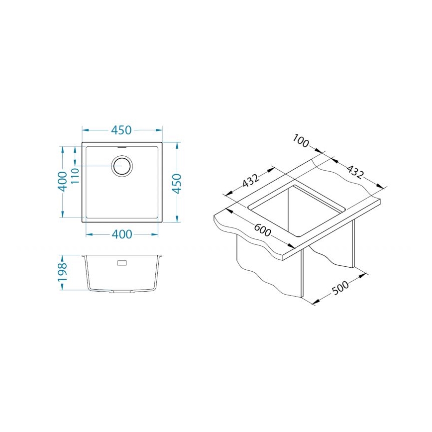 ALVEUS 1150044 - Virtuves izlietne OMNI 45x45 cm granīta/balta