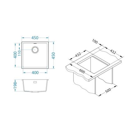 ALVEUS 1150044 - Virtuves izlietne OMNI 45x45 cm granīts/balta