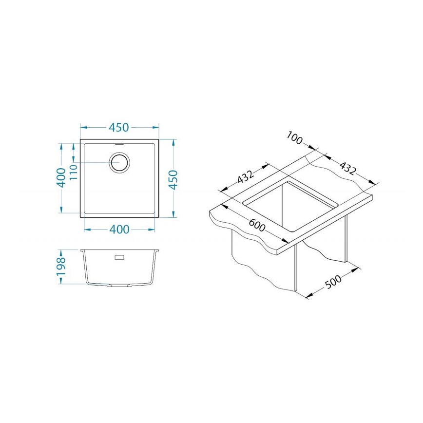 ALVEUS 1150047 - Virtuves izlietne OMNI 45x45 cm granīts/bēša