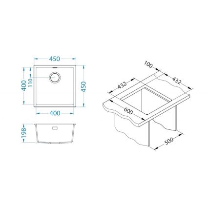 ALVEUS 1150047 - Virtuves izlietne OMNI 45x45 cm granīts/bēšs