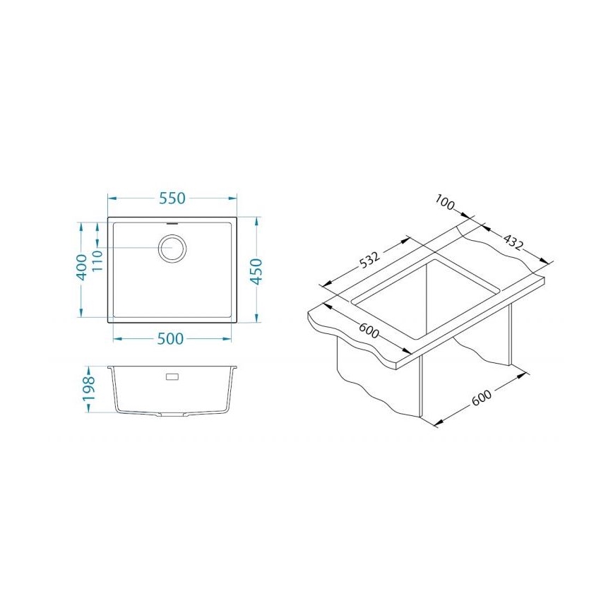 ALVEUS 1150051 - Virtuves izlietne OMNI 55x45 cm granīts/balta