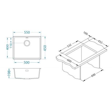 ALVEUS 1150054 - Virtuves izlietne OMNI 55x45 cm granīts/bēša