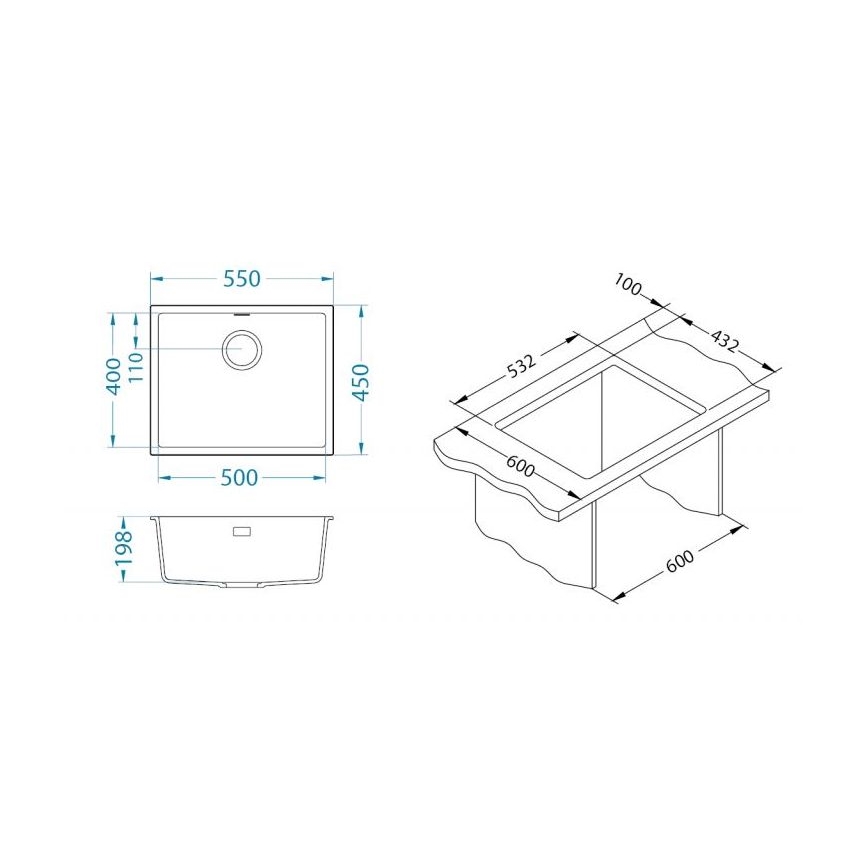 ALVEUS 1150054 - Virtuves izlietne OMNI 55x45 cm granīts/bēša