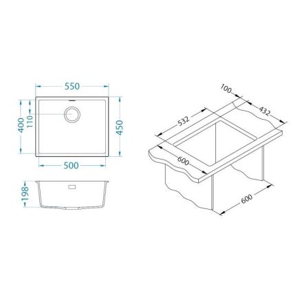 ALVEUS 1150057 - OMNI virtuves izlietne 55x45 cm, granīta, melna
