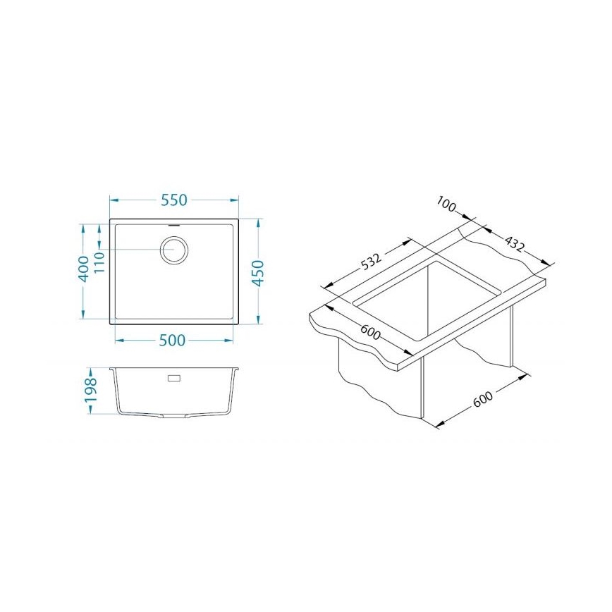 ALVEUS 1150057 - OMNI virtuves izlietne 55x45 cm, granīta, melna