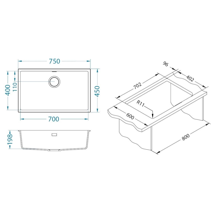 ALVEUS 1150058 - Virtuves izlietne OMNI 75x45 cm granīts/balta