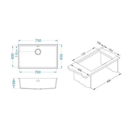 ALVEUS 1150064 - Virtuves izlietne OMNI 75x45 cm granīts/melna