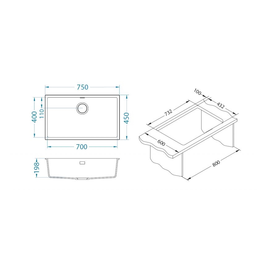 ALVEUS 1150064 - Virtuves izlietne OMNI 75x45 cm granīts/melna