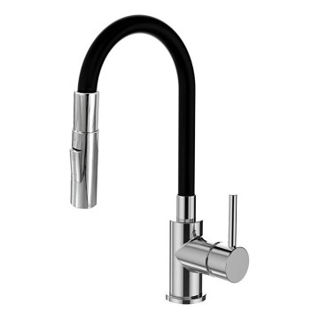 ALVEUS KI112111 - Izlietnes krāns ar lokanu posmu un sprauslu BEA 47 cm misiņš/spīdīgi hromēts/melna