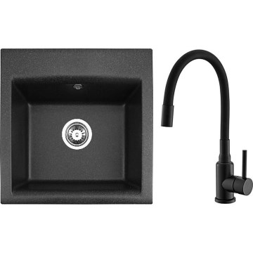 ALVEUS SETA23193 - Virtuves izlietne ATROX 50x50 cm + virtuves jaucējkrāns ar elastīgu izvelkamu snīpi MINTAS 34 cm granīts/matēta melna