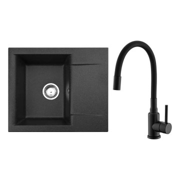 ALVEUS SETA23197 - Virtuves izlietne CADIT 59x50 cm + izlietnes jaucējkrāns ar elastīgu izteci MINTAS 34 cm granīts/matēta melna
