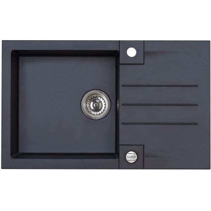 ALVEUS SETA23201 - Virtuves izlietne ROCK 78x48 cm + izlietnes jaucējkrāns ar elastīgu izteces kaklu MINTAS 34 cm, granīta apdare/matēta melna
