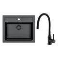 ALVEUS SETA23228 - Virtuves izlietne ATROX 59x50 cm + MINTAS izlietnes jaucējkrāns ar elastīgu iztecēju 34 cm, granīta apdare, matēta melna krāsa