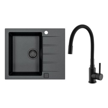 ALVEUS SETA23230 - Virtuves izlietne CADIT 59x50 cm + izlietnes jaucējkrāns ar elastīgu uzgali MINTAS 34 cm, granīts/matēta melna