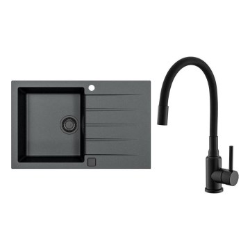 ALVEUS SETA23231 - Matu galda izlietne CADIT 79x50 cm + krāns ar fleksiblu rokas daļu MINTAS 34 cm granīts/matēts melns