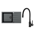 ALVEUS SETA23232 - Virtuves izlietne CADIT 86x50 cm + izlietnes jaucējkrāns ar elastīgu snīpi MINTAS 34 cm, granīts/matēta melna