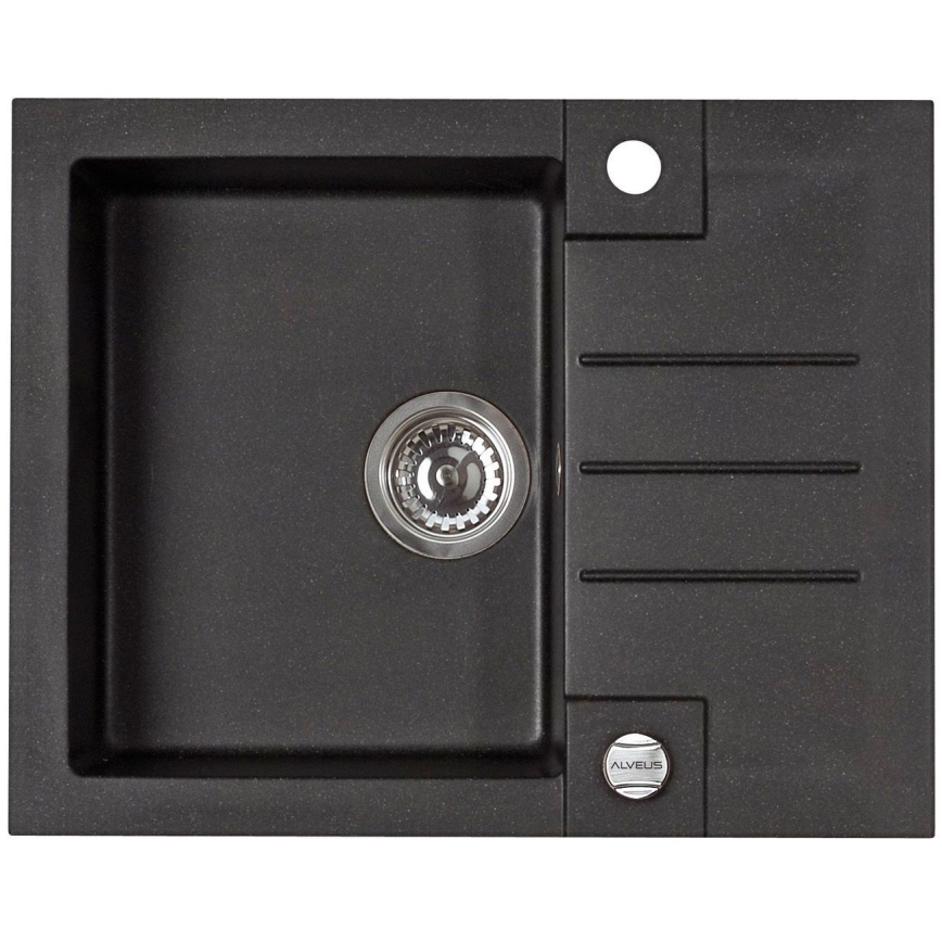 ALVEUS SETA23236 - Virtuves izlietne ROCK 59,5x47,5 cm + izlietnes jaucējkrāns ar elastīgu rokturi MINTAS 34 cm granīts/matēts melns
