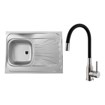 ALVEUS SETA24019 - Virtuves izlietne CLASSIC 80x60 cm + jaucējs ar elastīgu stieni MINTAS 34 cm nerūsējošais tērauds/melnā