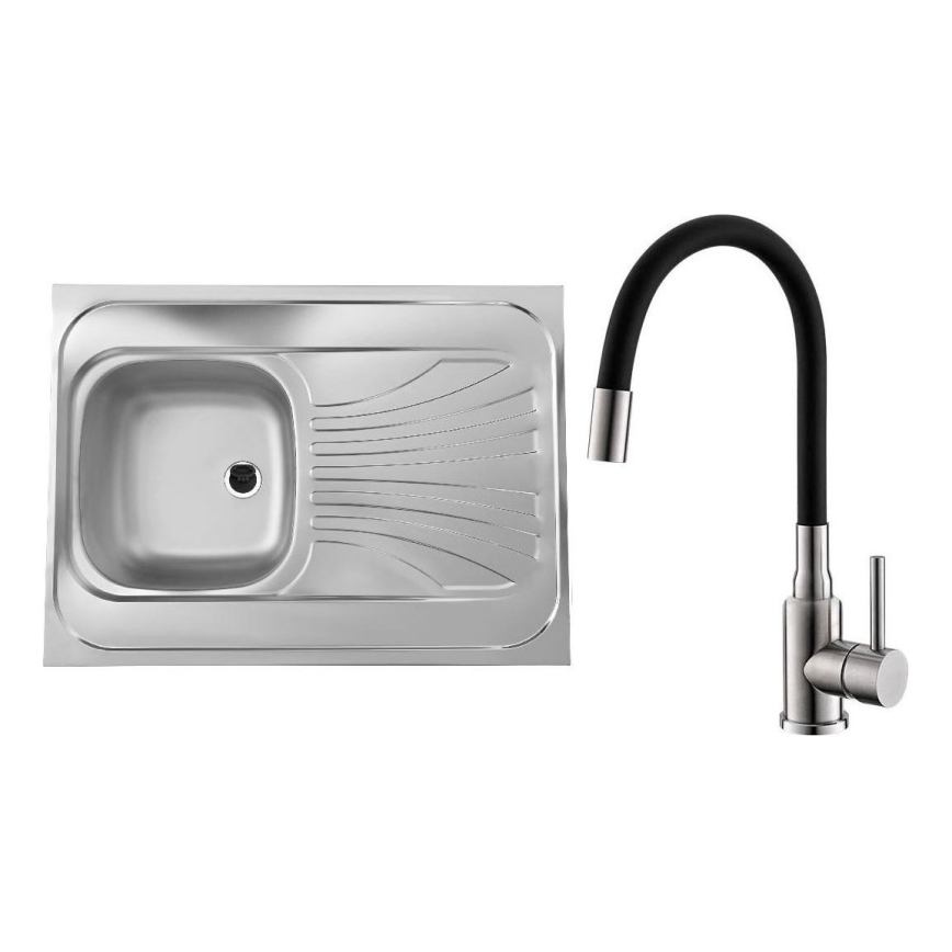 ALVEUS SETA24019 - Virtuves izlietne CLASSIC 80x60 cm + jaucējs ar elastīgu stieni MINTAS 34 cm nerūsējošais tērauds/melnā