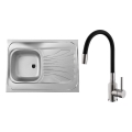 ALVEUS SETA24019 - Virtuves izlietne CLASSIC 80x60 cm + MINTAS 34 cm izlietnes jaucējkrāns ar elastīgu iztecēšanas kaklu, birstēts nerūsējošā tērauda/melns