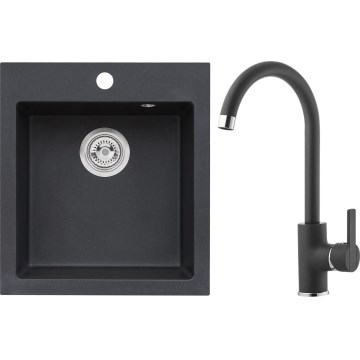 ALVEUS SETA737 - Virtuves izlietne CORTINA 50x45 cm + maisītājs ar elastīgu rokturi TONIA 29,5 cm granīts/matēts melns