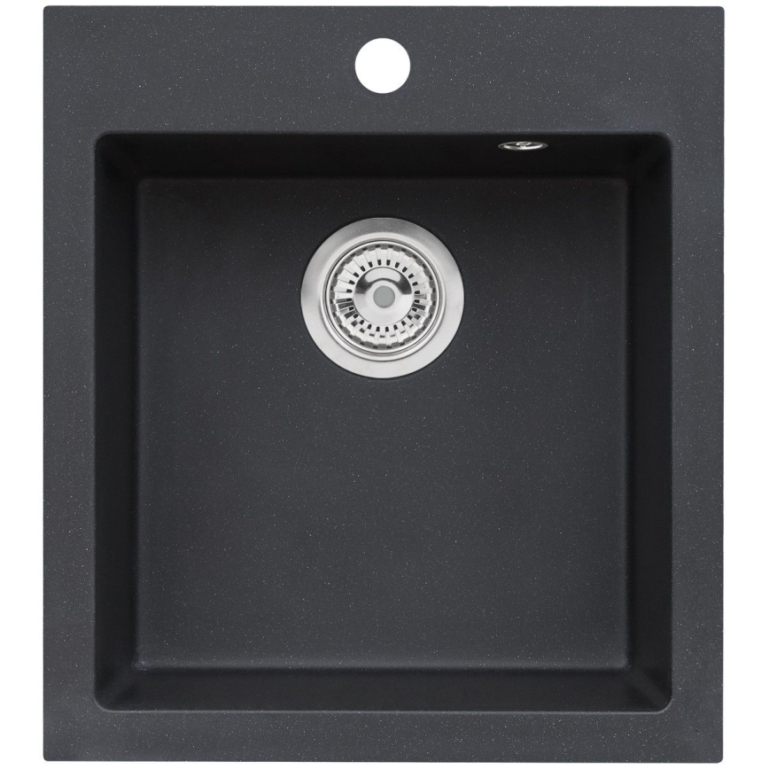 ALVEUS SETA737 - Virtuves izlietne CORTINA 50x45 cm + maisītājs ar elastīgu rokturi TONIA 29,5 cm granīts/matēts melns