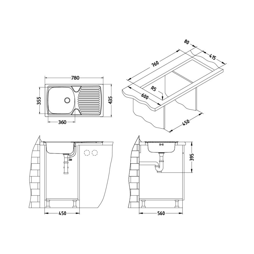 ALVEUS - Virtuves izlietne BASIC 78x43,5 cm nerūsējošais tērauds/satīna apdare + izlietnes jaucējkrāns VIOLA 36,7 cm birstēts nerūsējošais tērauds