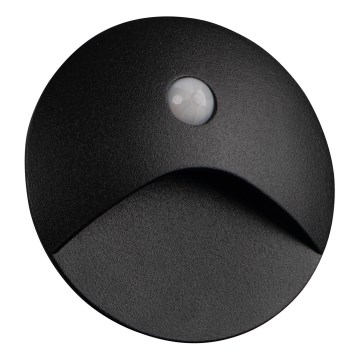 Apaļš melns LED kāpņu gaismeklis ar kustības un krēslas sensoru EXIN LED/2,5W/230V 4000K IP65