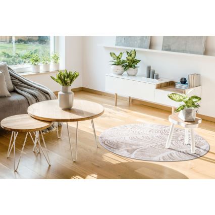 Apaļš paklājs SALAMANCA 100 cm bēšs/balts/lapu raksts