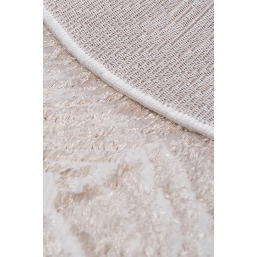 Apaļš paklājs SALAMANCA 100 cm bēšs/balts/lapu raksts