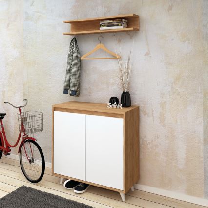 Apavu skapis OBSOYO 100x80 cm + sienas pakaramais 15x80 cm brūna/balta