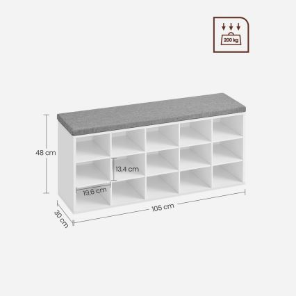 Apavu skapis VOREN 105x48x30 cm balts/pelēks