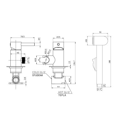 Aqualine - Bidē krāns ar dušu iebūvējamai uzstādīšanai matēts melna